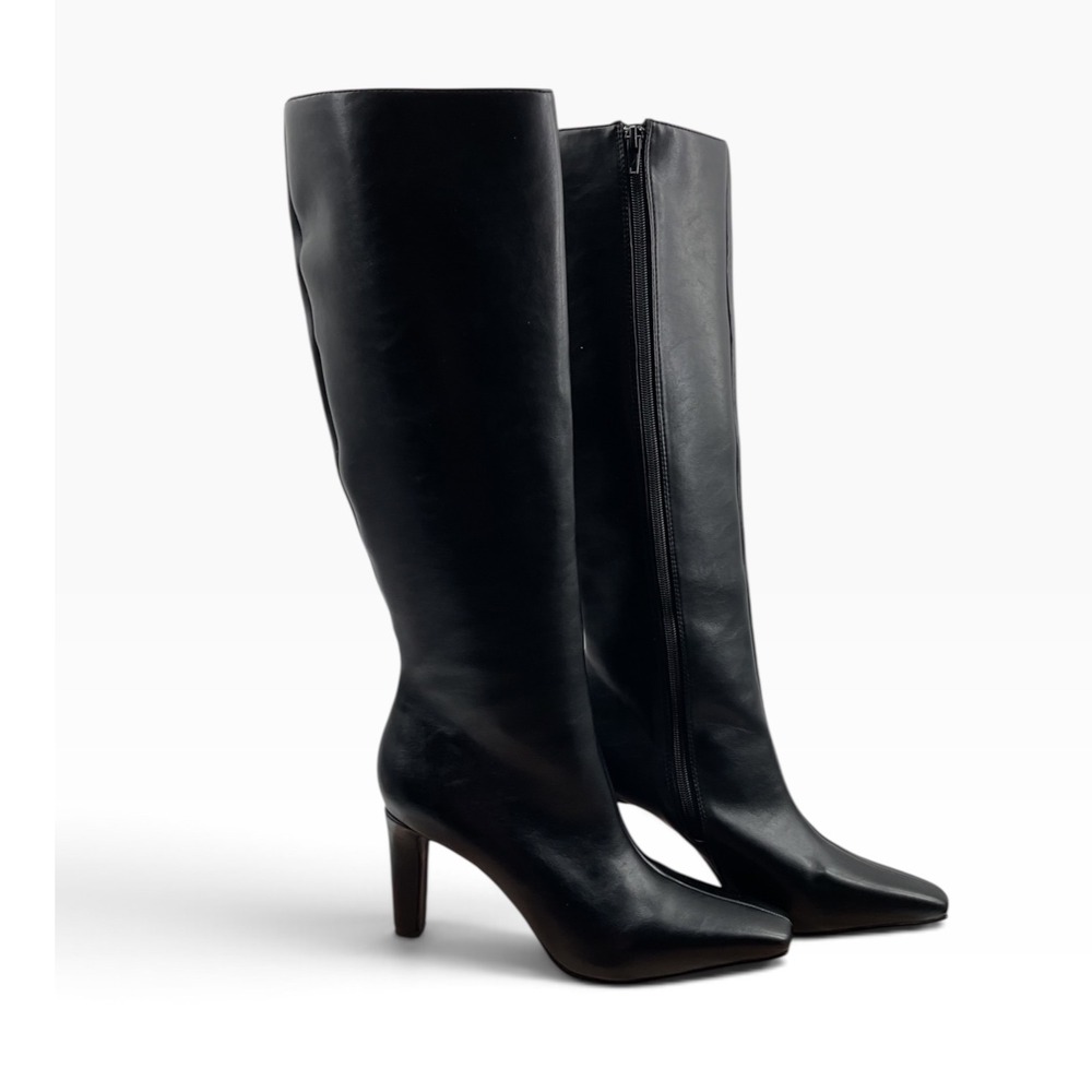 Madden Girl Black Square Toe Knee High Stiletto Boots Side Zip Dressy Heels